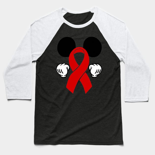 Mouse ears Awareness Ribbon (Red) Baseball T-Shirt by CaitlynConnor